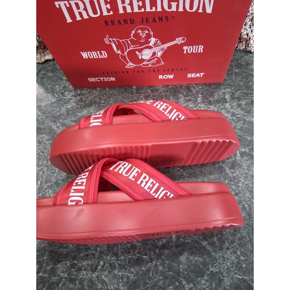 WOMEN'S TRUE RELIGION ALIA CROSS OVER RED SANDALS PLATFORM SLIDES SIZE 10 NEW - Picture 6 of 9